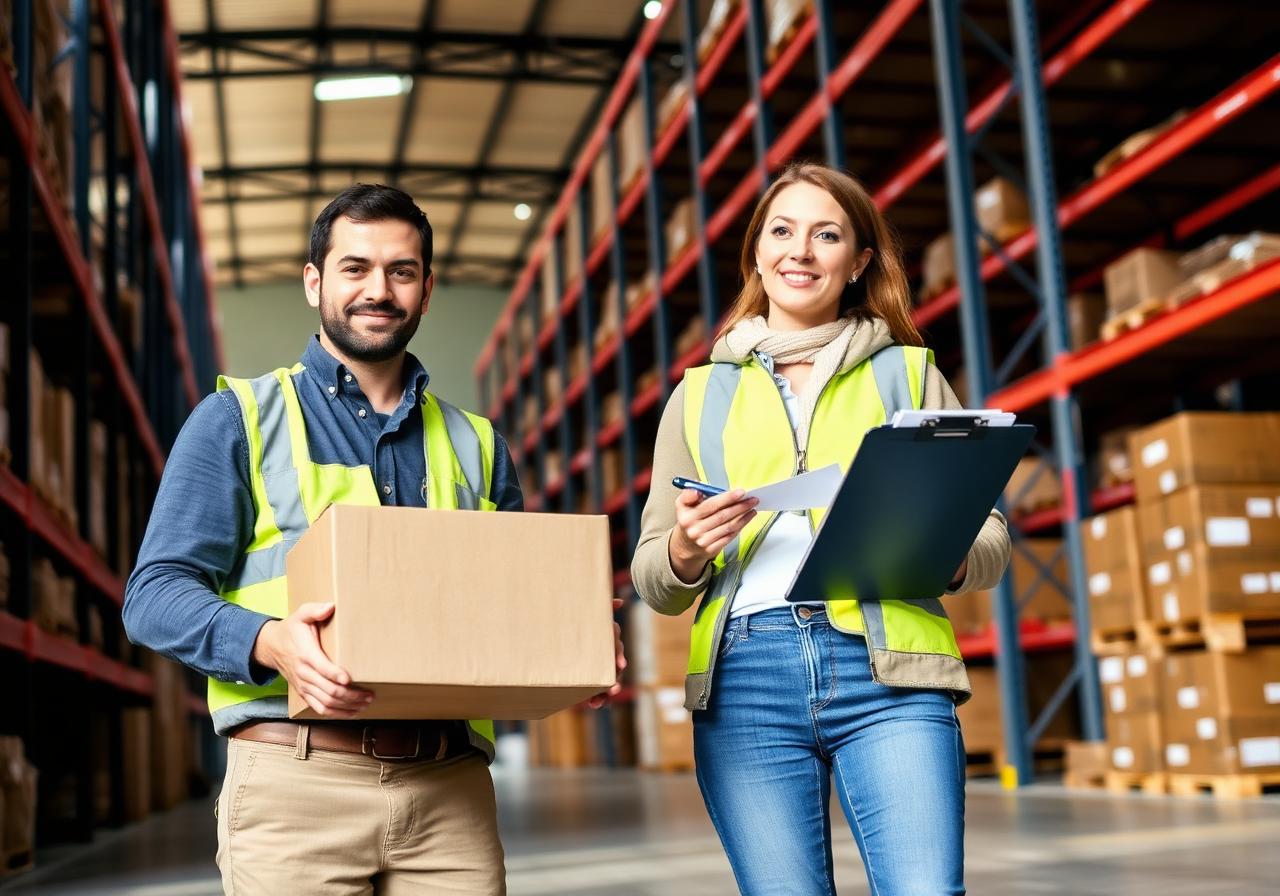 Equipe de distribuidora trabalhando dentro de centro de distribuição