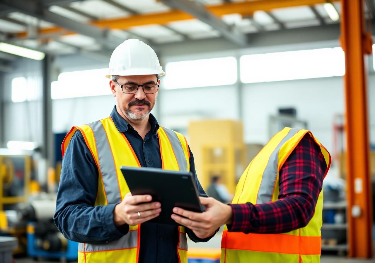 Profissional industrial utilizando tablet